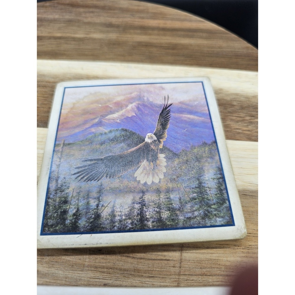 Set Of 4 Stone Coaster With American Eagle In Flight - Picture 5 of 7